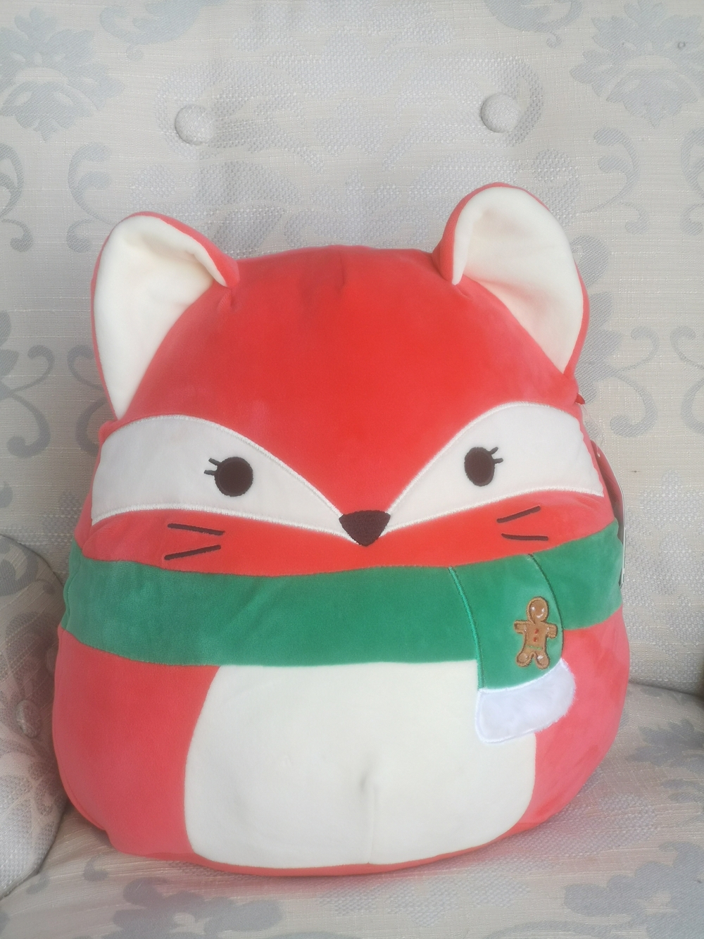 NWT Squishmallows "Fifi" Red Fox Plush with Green Scarf and Gingerbread Patch